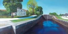 Painting showing canal lock